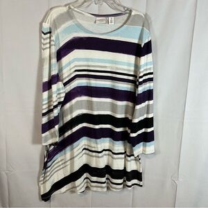 NWT Weekend by Chico’s Women’s Asymmetrical Hem Striped 3/4 Sleeves 3  (…